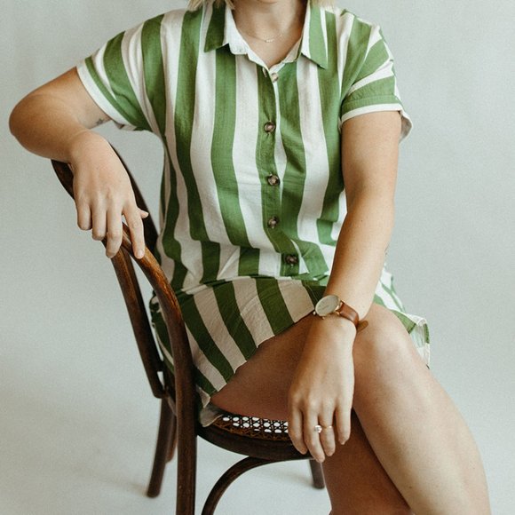 Gently Worn | Two-Tone Striped Button Front Shirt Dress - Picture 5 of 5